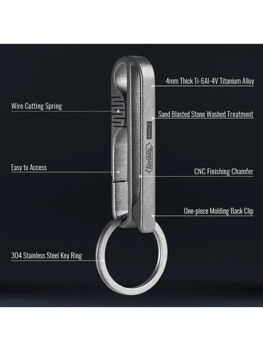 Durable Titanium Keychain Belt Clip with Removable Key Ring - Perfect for
